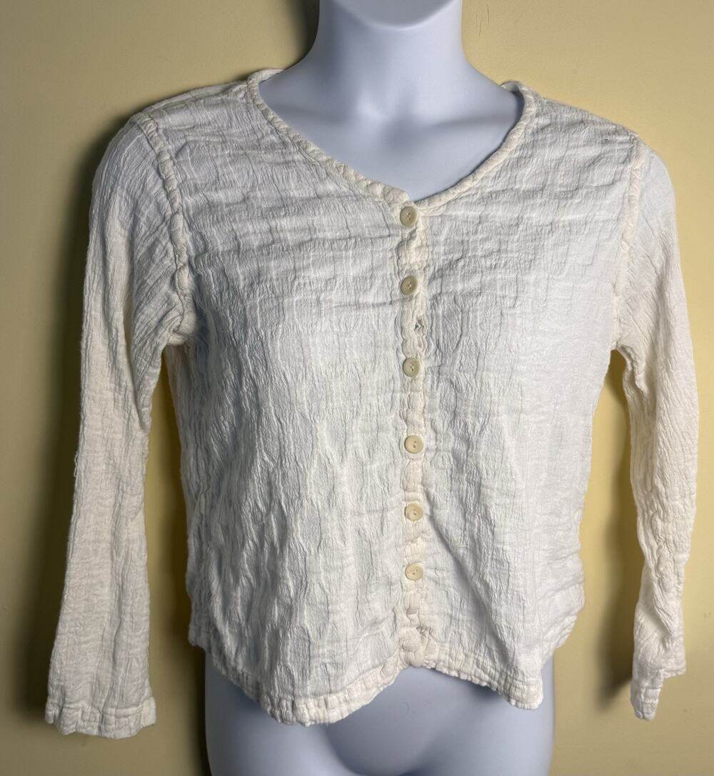 FLAX Linen cotton Pucker Crinkle Button Up Top Cardigan Blouse Small Lagenlook